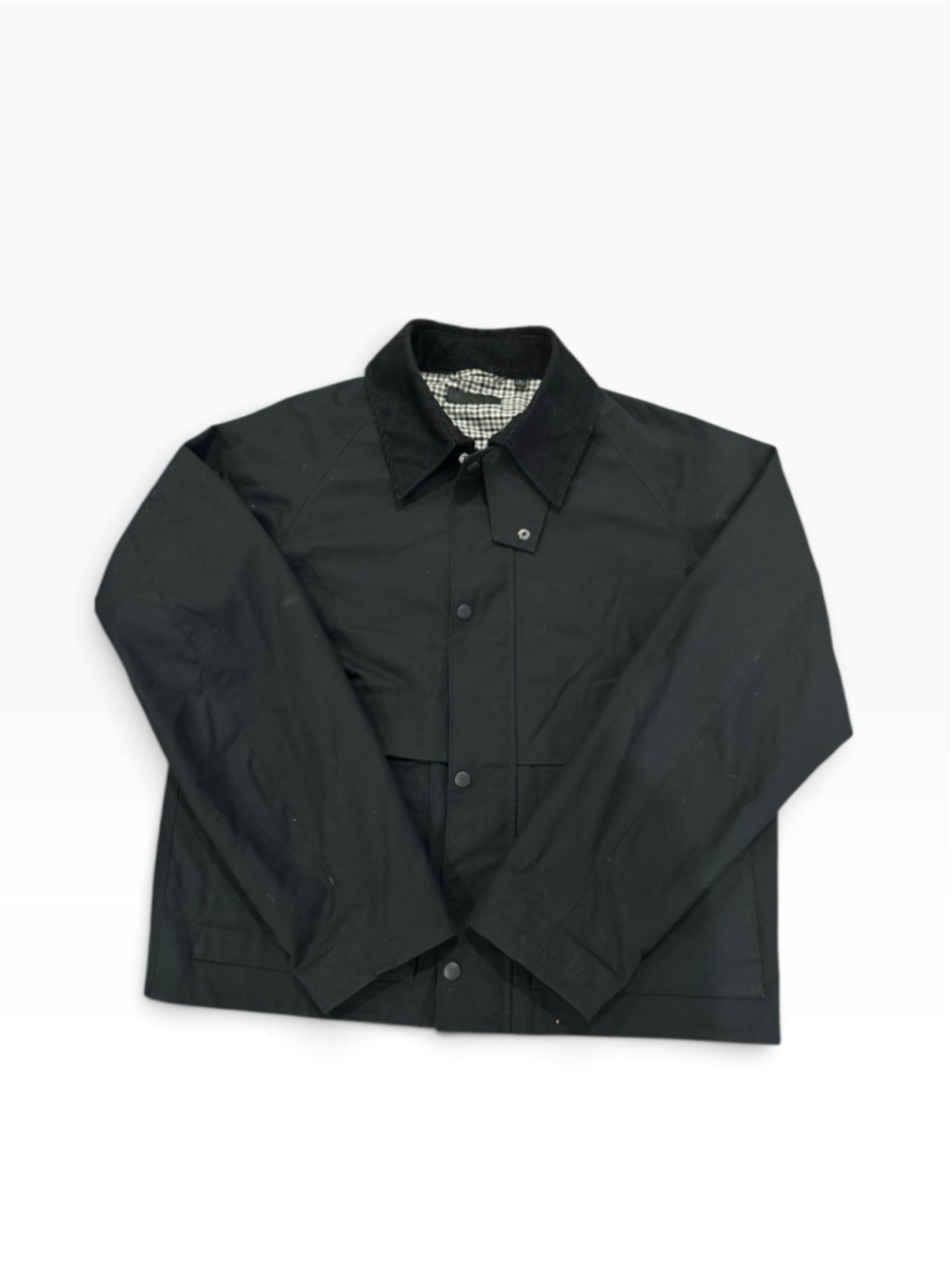 Uniqlo Black Utility Jacket Corduroy Collar Plaid Lining Men’s Size Small S